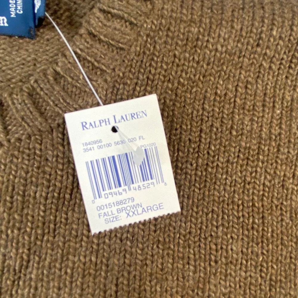 Polo Ralph Lauren Mens XXL Crewneck Sweater Fall Brown Cotton Knit Pony Logo NEW